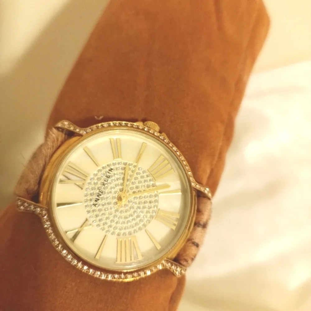Anne Klein leopard print cow hair mother of pearl rinestone women's watch